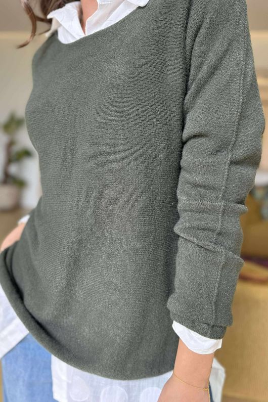 Made in Italy Conrad Body Skim Knit Jumper Dark Khaki